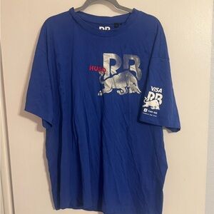 HUGO Blue Graphic Tee with Red and White Details